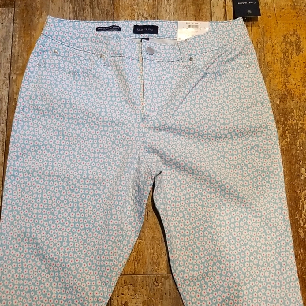 NWT Charter Club Tummy Slimming Flower Print Skinny Ankle Size 10